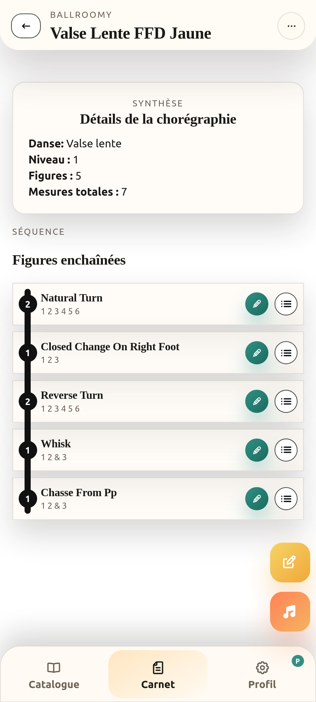 Vue choreography dans Ballroomy Notebook